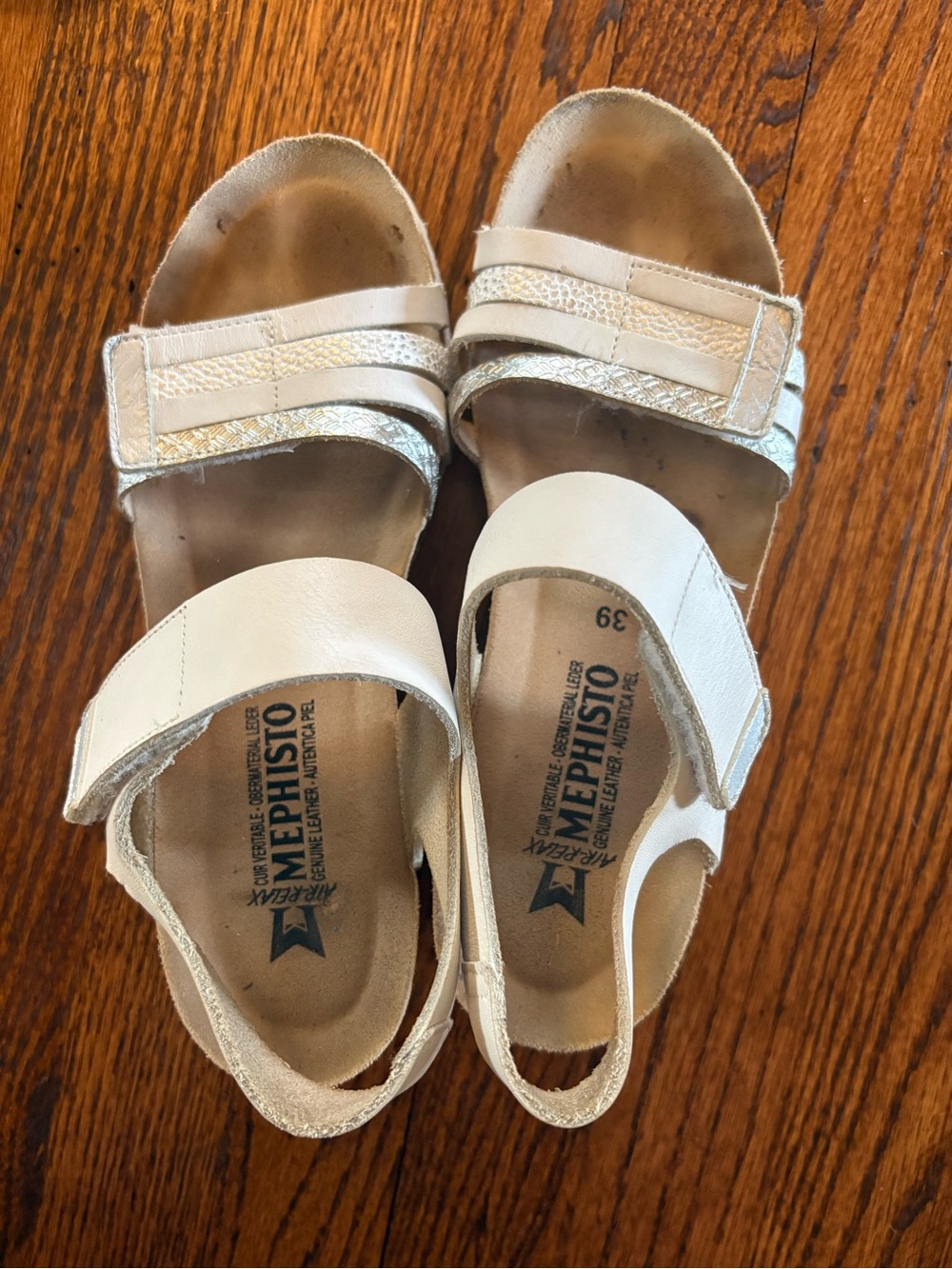 Mephisto White Leather Slingback Hook-and-Loop Sandals - Picture 2 of 4